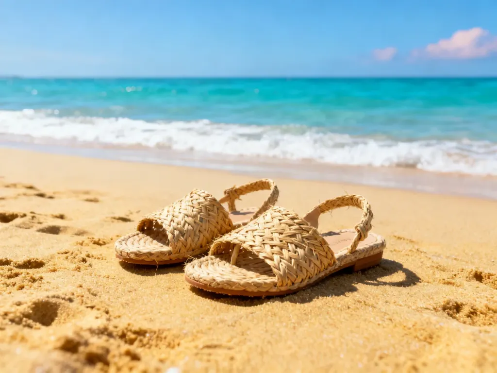 Piaszczysta plaża z turkusowym oceanem w słoneczny dzień, zachęcająca do wypoczynku na Wyspach Zielonego Przylądka.